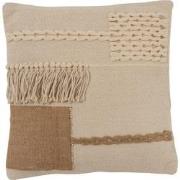 J-line - Kussen Franjes Vierkant Katoen Beige - 44x44x10cm