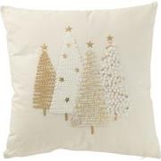 J-line - Kussen Kerstbomen Motief Katoen Wit/goud - 45x45x12cm