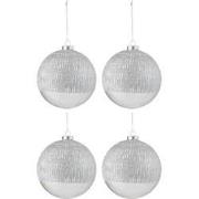 J-line - Doos Van 4 Kerstbal Lijn Glas Transparant Zilver Large - 12x1...