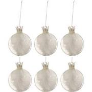 J-line - Doos Van 6 Kerstballen Kroon Pluim Wit Glas Klaar Small - 8x8...