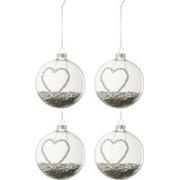 J-line - Doos Van 4 Kerstballen Hart Strass Zilver Sterretjes Glas Kla...