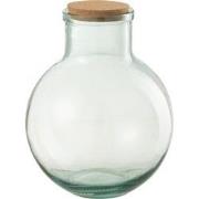 J-line - Voorraadpot Rond Kurk Gerecycleerd Glas Large - 23.5x23.5x31c...