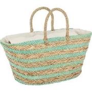 J-line - Strandtas Kort Handvatten Horizontale Strepen Jute Naturel/bl...