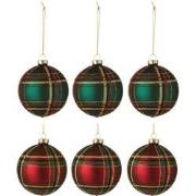 J-line - Doos Van 6 Kerstballen Geruit Glas 3rood/3groen Small - 8x8x8...