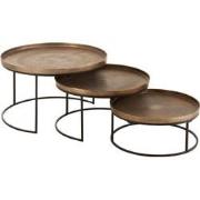 J-line - Set Van Drie Bijzettafel Rond Aluminium Roest - 76x76x48cm