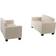 Cosmo Casa  Sofa - Garnitur - Kunstleder - 2x 2er Sofa - Creme