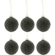 J-line - Doos Van 6 Kerstballen Patroon Fluweel Glas Donker Groen Smal...