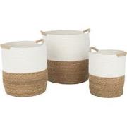 J-line - Set Van 3 Mand Rond Handvatten Textiel Wit/naturel - 37x38x45...