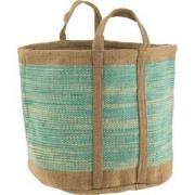 J-line - Mand Rond Met Handvaten Jute Naturel/azuur - 60x40x40cm