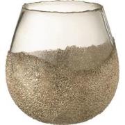 J-line - Theelichthouder Helft Parels Rond Glas Goud Medium - 17x17x18...