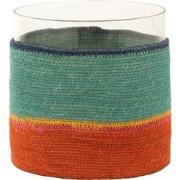 J-line - Theelichthouder Rond+strepen Glass/zeegras Blauw/oranje - 20x...