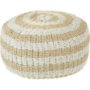 J-line - Pouf Rond Strepen Geweven Plastiek Wit/naturel - 50x50x45cm