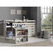 LUCEVI - Pino Halfhoogslaper + Ladder + Bureau + Commode 4 laden + Han...