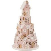 J-line - Peperkoek Huis Roze/wit Large - 24.5x24.5x42cm