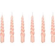 Mica Decorations Twist Kaars - Set van 6 - H15 x Ø2,2 cm - Roze, glanz...