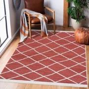 Boho Kelim Dubbelzijdig Wasbaar Vloerkleed Rood Creme- 80x200 CM