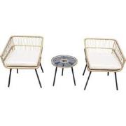 Tuinset Rattan - 2 Stoelen & 1 Tafel - Incl. Kussen