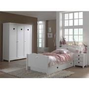 LUCEVI - Amori bed + Nachtkastje + 3 Deurs Kleerkast + Rolbed - Wit - ...