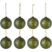 J-line - Doos Van 8 Kerstballen Tekst Xmas Glas Mat Groen Small - 8x8x...