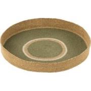 J-line - Plateau Rond+cirkels Zeegras Groen/naturel - 50x50x7cm