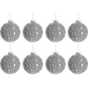 J-line - Doos Van 8 Kerstbal Rond Patroon Glas Antiek Grijs Small 8cm ...