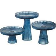 J-line - Set Van 3 Taarthouder Nelly Glas Blauw - 14.8x14.8x8cm