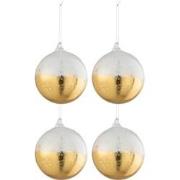 J-line - Doos Van 4 Kerstballen Blinkend Goud Glas Transparant Large -...