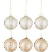 J-line - Doos Van 6 Kerstballen 3+3 Blaadjes Glas Transparant Beige/go...