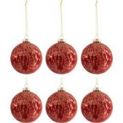 J-line - Doos Van 6 Kerstballen Fluweel Glas Antiek Bordeaux/goud Smal...