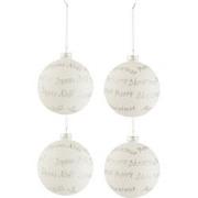 J-line - Doos Van 4 Kerstballen Xmas/noel Glas Wit/zilver Medium - 10x...