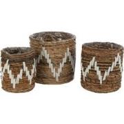 J-line - Set Van 3 Manden Fanny Bananenbladeren Natuur/wit - 22x22x19c...