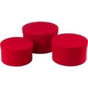 J-line - Set Van 3 Dozen Rond Plat Fluweel Papier Rood - 32x32x18cm