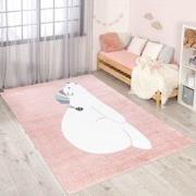 Tapijtenloods Vloerkleed Beer Laagpolig Anime Kids Roze Creme- 140x200...