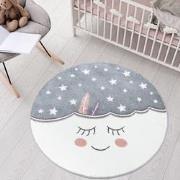 Tapijtenloods Vloerkleed Rond Laagpolig Anime Kids Grijs Wit- 160 CM R...