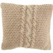 J-line - Kussen Gebreid+vlecht Katoen Gewassen Beige - 50x50x12cm