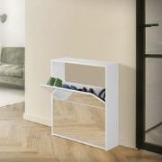 ML-Design schoenenkast wit, 63x17x67 cm, met 2 vakken, incl. spiegel