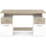 Dubbel Ladeblok Bureau, Hout en Wit Decor - L134,8 cm - Platon