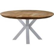 HSM Collection-Ronde Eettafel Fishbone-140x140x76-Naturel/Wit-Eiken/Me...