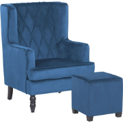 Beliani SANDSET - Fauteuil-Blauw-Fluweel