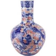 Fine Asianliving Chinese Vaas Blauw Wit Rood Draak Porselein D20xH40cm