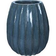 PTMD Lionne Blue Ceramic Pot Ribbed Bulb Round L