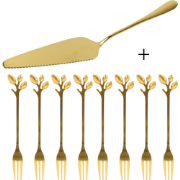 OTIX Taartschep met Gebaksvorkjes - Goud - 8x - Dessertvorkjes RVS