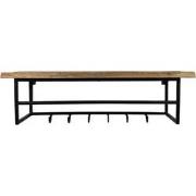 HSM Collection-Wandkapstok Met Plank 6 Haken-90x30x30-Naturel/Zwart-Ac...