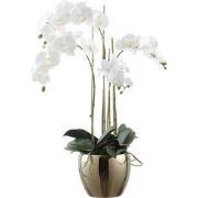 Kunstmatig orchideeën arrangement met witgouden vaas H79