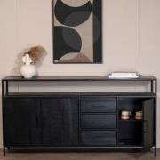 Dressoir Zwart - Mangohout & Metaal - 180x40x90cm - Kast Henk