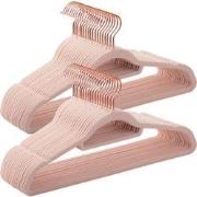 Set van 50 Antislip Fluweel Roze Kleerhangers met Draaibare Haken