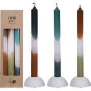 Dip Dye Candles Set 3 st. Petrol/Olive