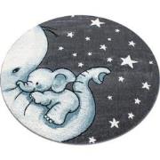 Tapijtenloods Kids Olifant Rond Vloerkleed Kinderkamer Blauw / Grijs L...