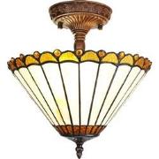 LumiLamp Plafondlamp Tiffany  Ø 29x30 cm Beige Bruin Glas Kunststof Pl...