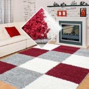 Tapijtenloods Basic Shaggy Geblokt vloerkleed Rood / Grijs Hoogpolig- ...